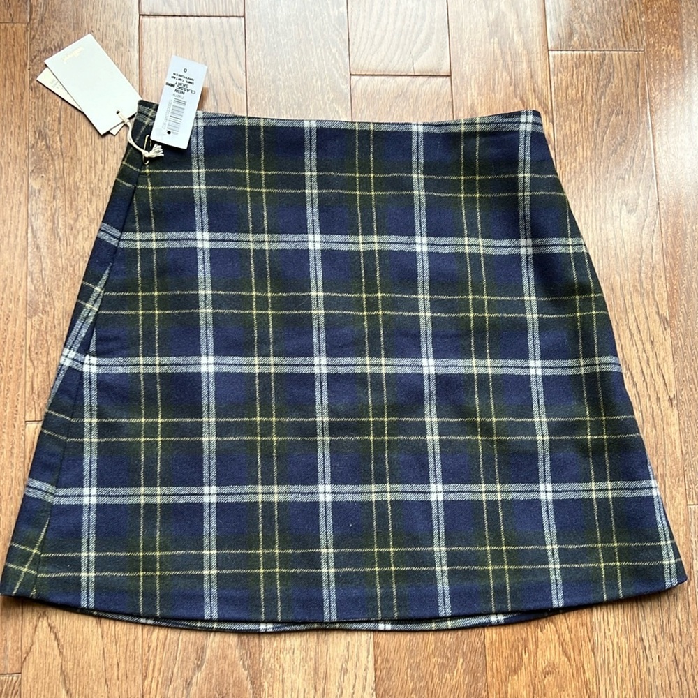 Aritzia Wilfred NWT classic wool cashmere mini skirt sz 0 tartan/plaid